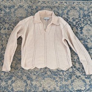 Cream V-Neck Sweater with Textured Knit